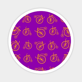 Orange Retro Bicycle Pattern on Purple Background Magnet